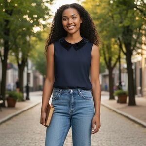Tommy Hilfiger 🇺🇸: Velvet Peter Pan Collar, Sleeveless Top